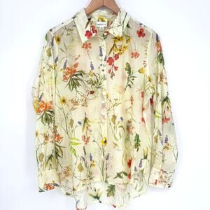 Bailey 44 NWOT Sheer Yellow Floral Button-Down Collared Long Sleeve Shirt Size M